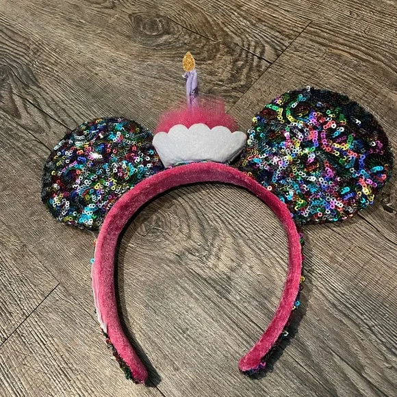 Rainbow Sequin cupcake Minnie Mouse Ears Headband - Picture 3 of 4